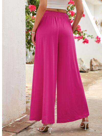 Pocketed Elastic Waist Wide Leg Pants - Drazelle Store