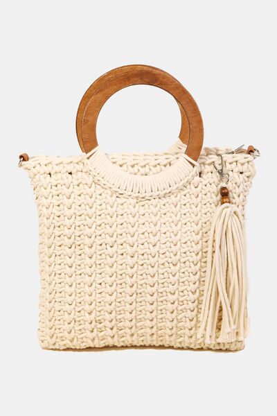 Fame Crochet Knit Convertible Tote Bag with Tassel - Drazelle Store