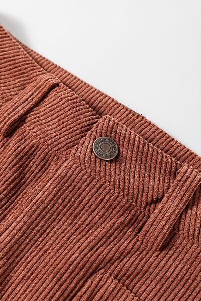 High Waist Square Pockets Corduroy Pants - Drazelle Store