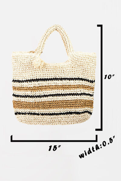 Fame Striped Straw Braided Tote Bag - Drazelle Store