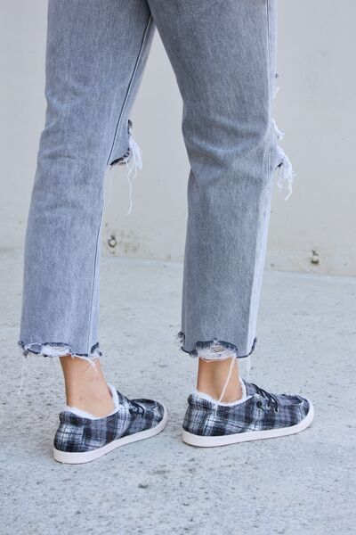 Forever Link Plaid Plush Flat Sneakers - Drazelle Store