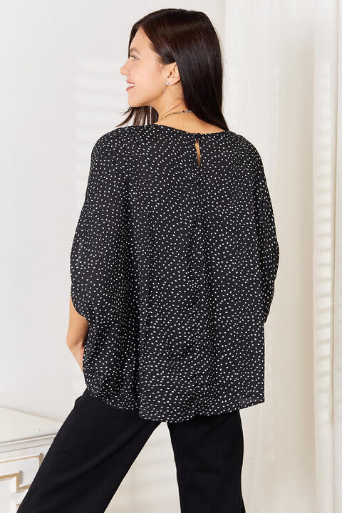 Perfee Printed Dolman Sleeve Round Neck Blouse - Drazelle Store