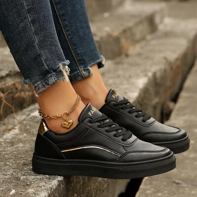 PU Leather Round Toe Flat Sneakers - Drazelle Store