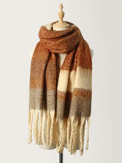 Fringe Color Block Polyester Scarf - Drazelle Store