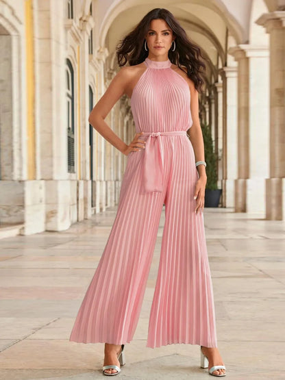 Cutout Tied Pleated Sleeveless Jumpsuit - Drazelle Store
