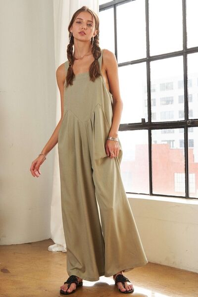 ADORA Square Neck Wide Leg Overalls with Pockets - Drazelle Store