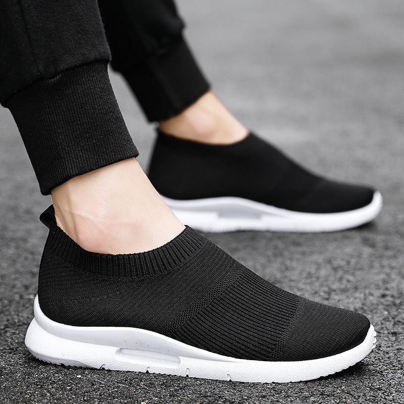 Flying Knit Men's Mesh White Shoes Black Casual Sneakers - Drazelle Store