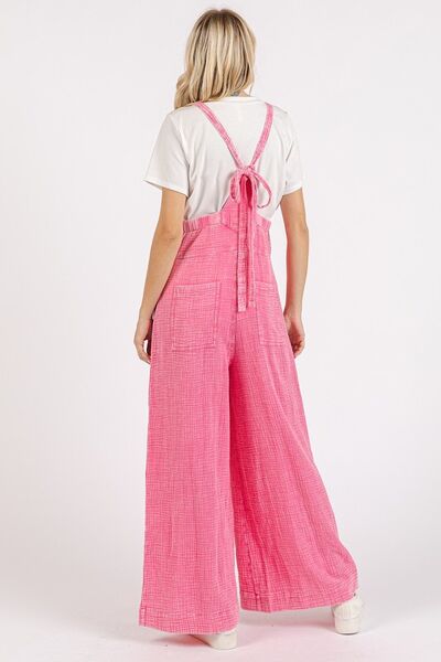 Textured Wide Leg Overalls Jumpsuit - Drazelle Store