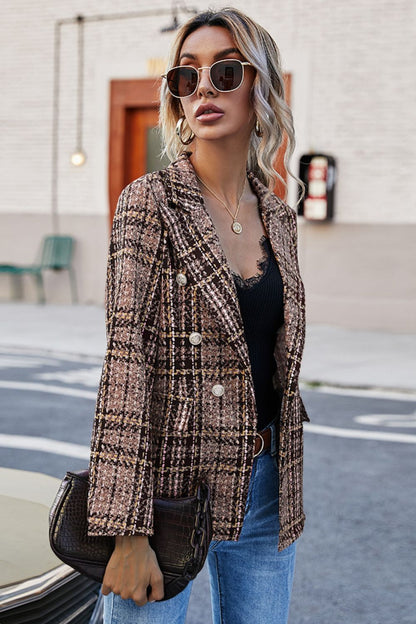 Plaid Buttoned Blazer - Drazelle Store