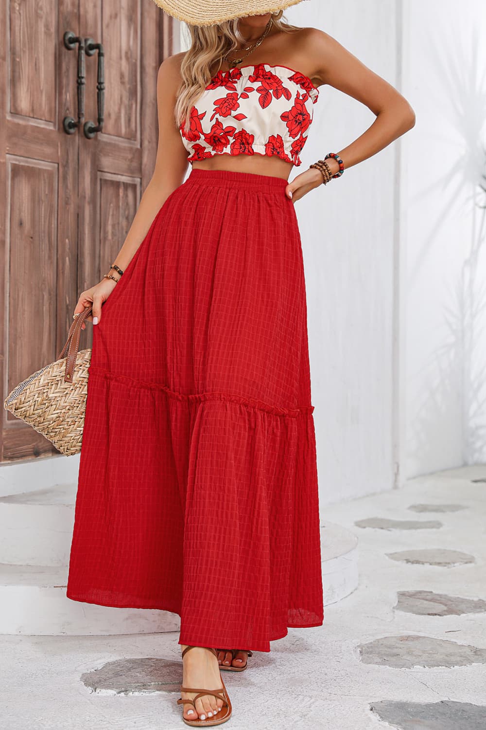 Honey Floral Tube Top and Maxi Skirt Set - Drazelle Store