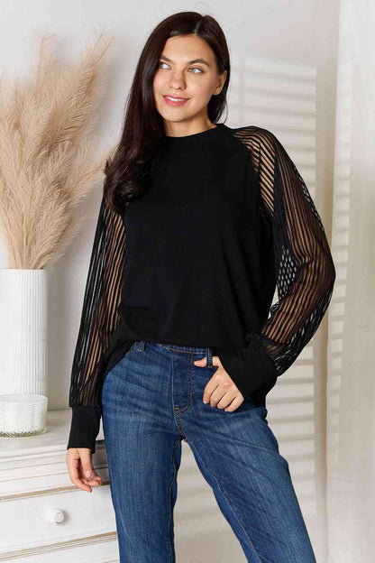 Double Take Round Neck Raglan Sleeve Blouse - Drazelle Store