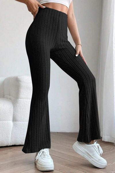 Basic Bae Ribbed High Waist Flare Pants - Drazelle Store