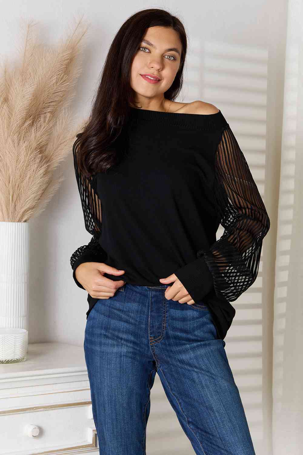 Double Take Round Neck Raglan Sleeve Blouse - Drazelle Store