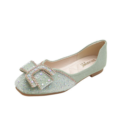 Square Toe Four Seasons Low-cut Rhinestone Pumps - Drazelle Store