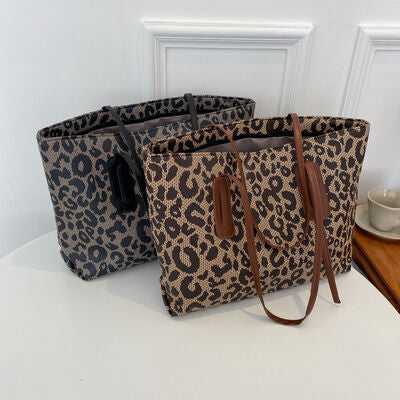 Leather Leopard Print Tote Bag - Drazelle Store