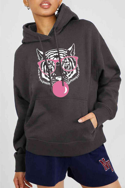 Simply Love Full Size Dropped Shoulder Tiger Graphic Hoodie - Drazelle Store