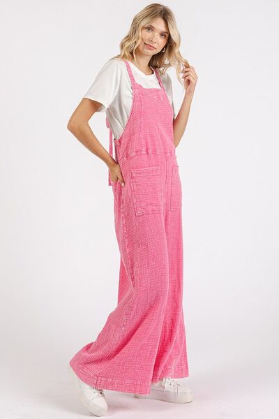 Textured Wide Leg Overalls Jumpsuit - Drazelle Store