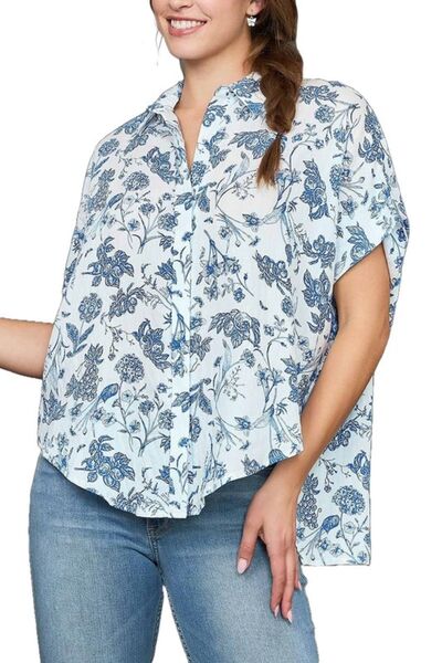 Umgee Full Size Two Tone Floral Print Top - Drazelle Store