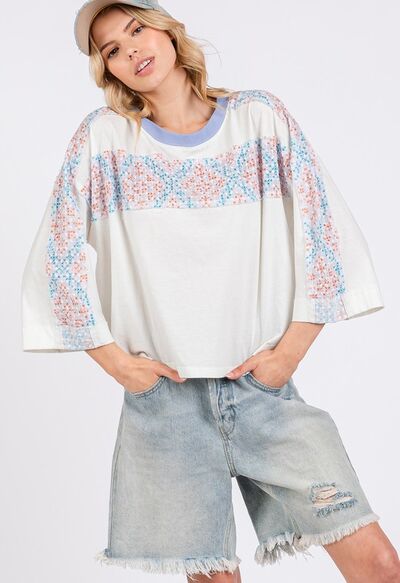 SAGE+FIG Patchwork Breeze Contrast Oversized T-Shirt - Drazelle Store