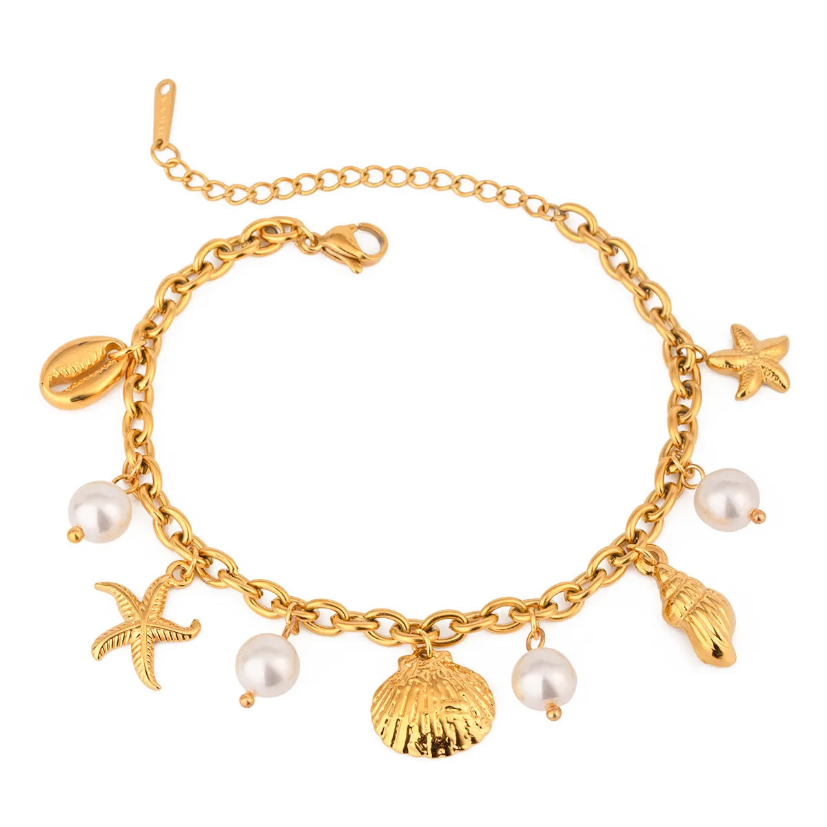 Ocean Theme Stainless Steel Chain Bracelet with Seashell and Starfish Pendants - Drazelle Store