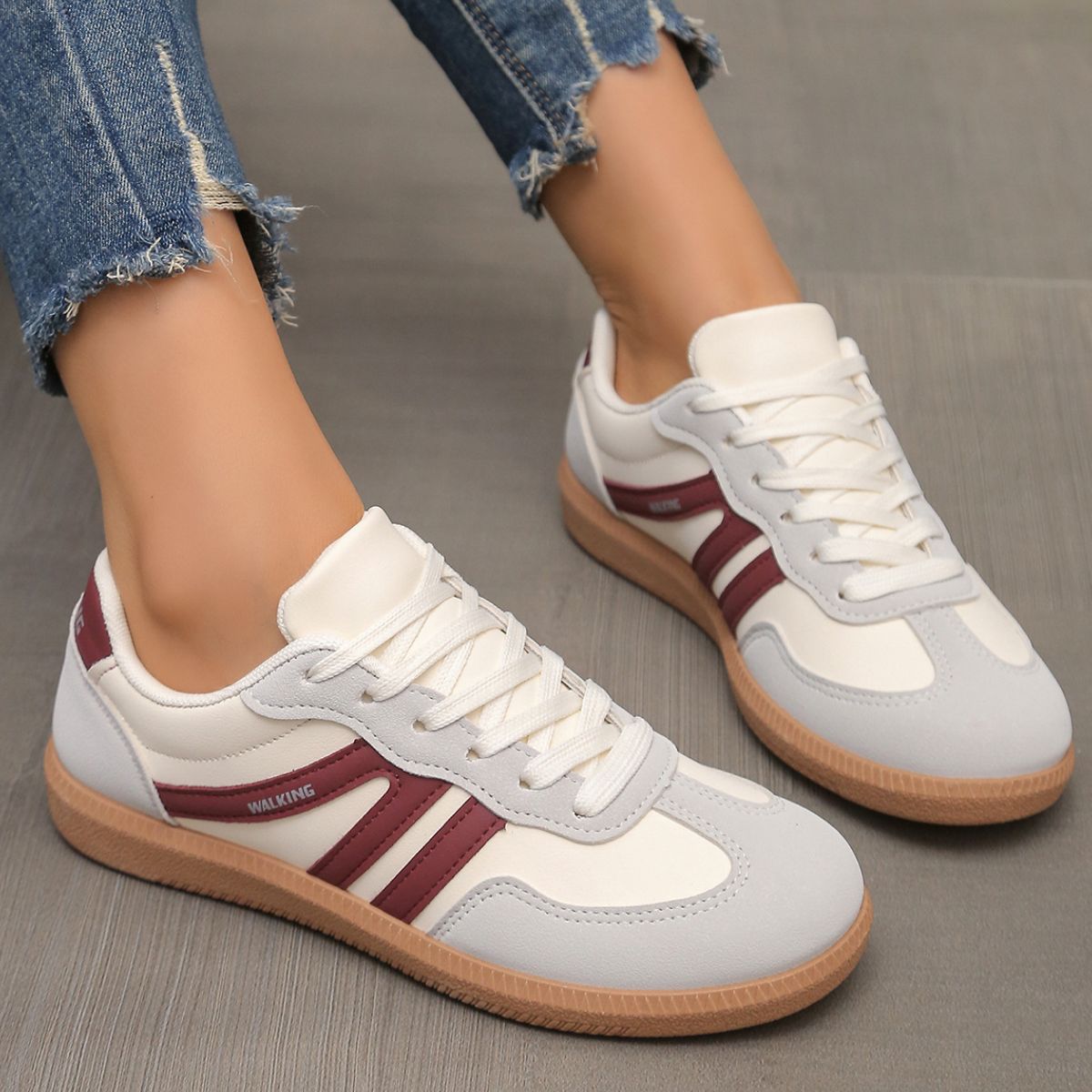 Contrast Round Toe Lace Up Sneakers - Drazelle Store