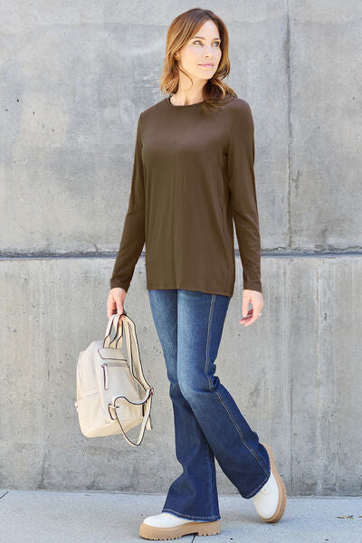 Basic Bae Full Size Round Neck Long Sleeve Top - Drazelle Store