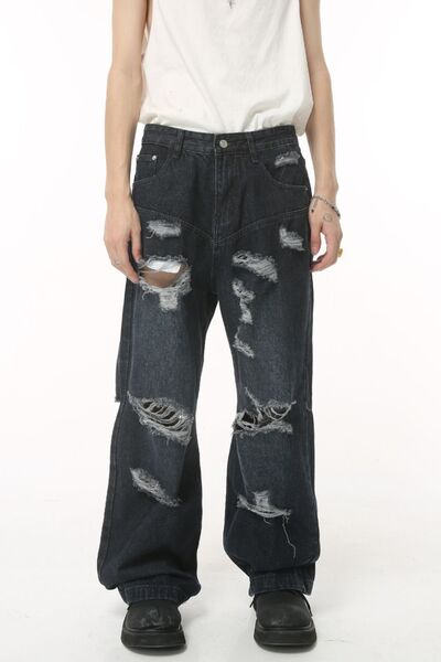 Distressed Wide Leg Pocketed Men's Jeans - Drazelle Store