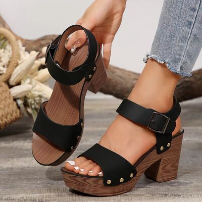 Peep Toe Block Heel Sandals - Drazelle Store