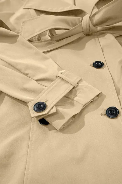 Collared Neck Tie Waist Buttoned Long Sleeve Trench Coat - Drazelle Store