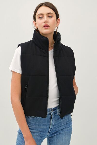 Zip Up Turtleneck Puffer Vest with Pockets - Drazelle Store