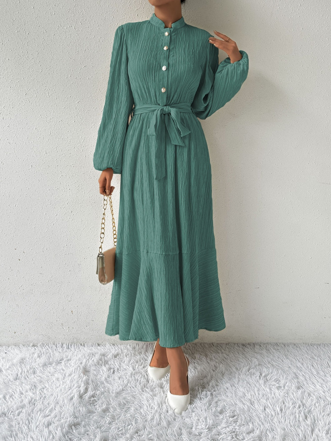 Honey Tie Waist Long Sleeve Dress - Drazelle Store