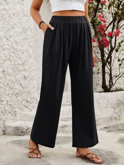 Elastic Waist Wide Leg Pants - Drazelle Store