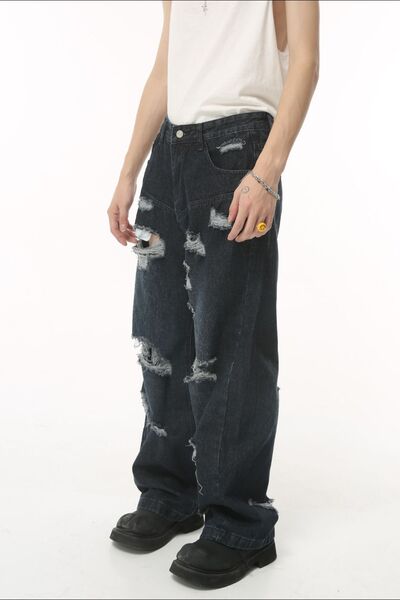 Distressed Wide Leg Pocketed Men's Jeans - Drazelle Store