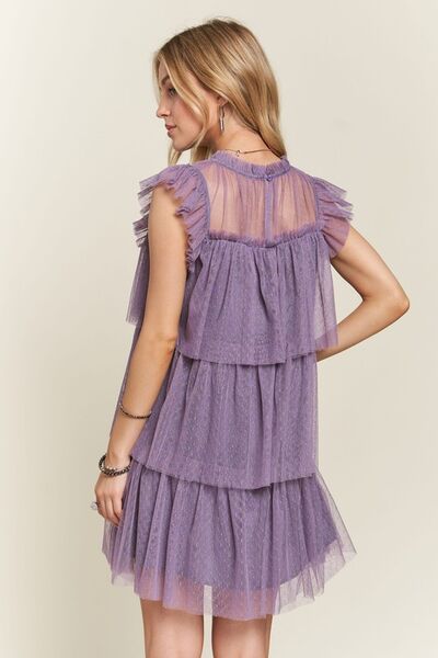 ADORA Layered Ruffled Cap Sleeve Mesh Dress - Drazelle Store