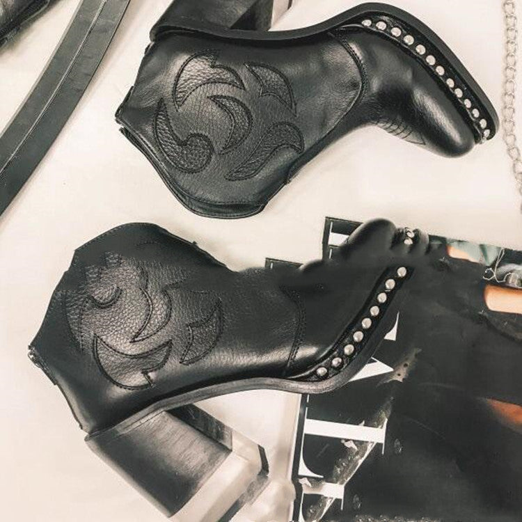 Block Heel Designed Boots - Drazelle Store 