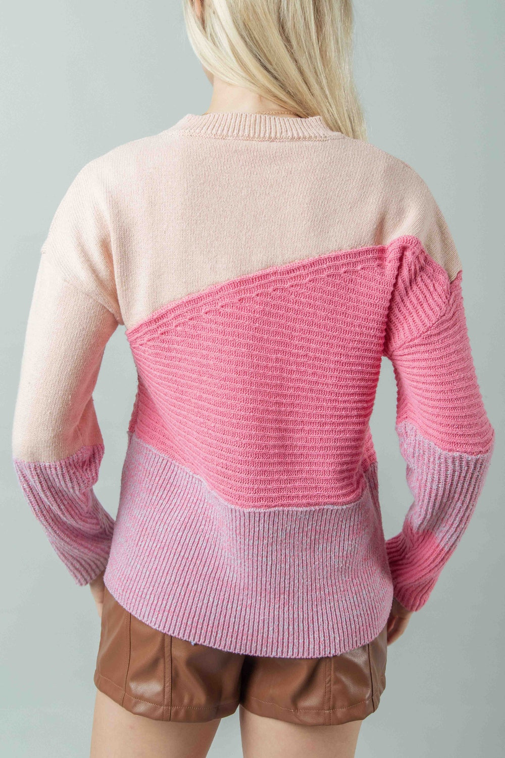 VERY J Color Block Long Sleeve Sweater - Drazelle Store