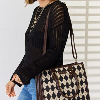 Argyle Pattern Leather Handbag - Drazelle Store