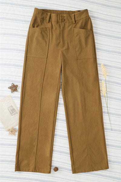 Half Elastic Waist Straight Pants - Drazelle Store