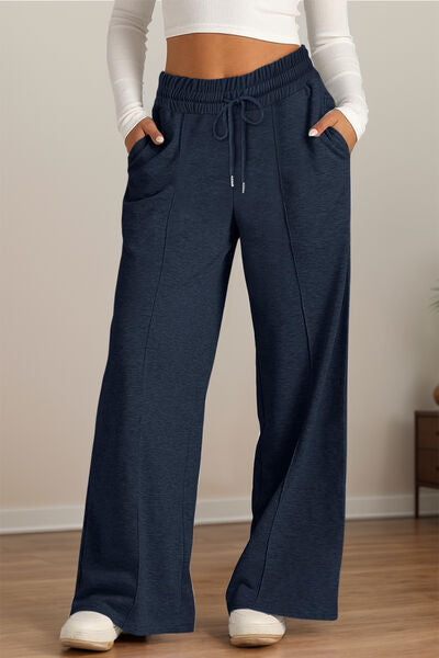 Drawstring Elastic Waist Wide Leg Pants - Drazelle Store