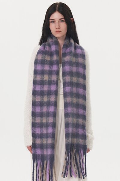 Fringe Plaid Polyester Scarf - Drazelle Store