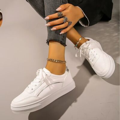 PU Leather Round Toe Flat Sneakers - Drazelle Store