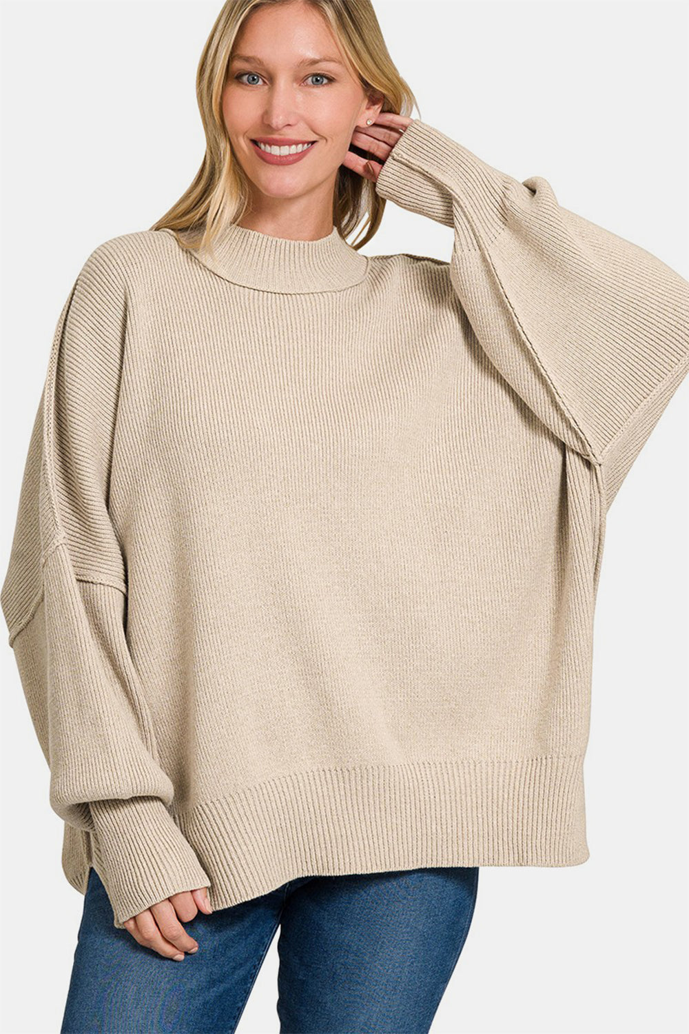 Zenana Side Sit Oversize Sweater - Drazelle Store