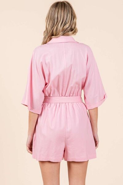 Tie Waist Half Sleeve Romper - Drazelle Store