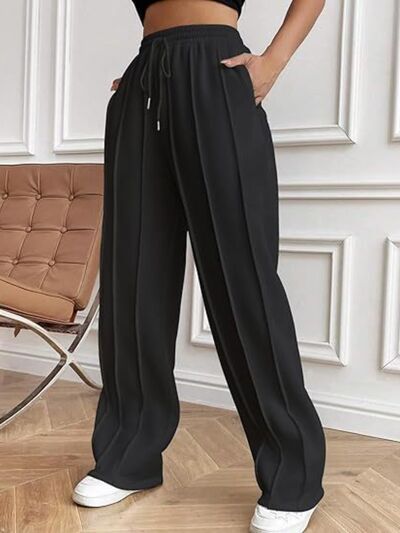 Drawstring Wide Leg Pants with Pockets - Drazelle Store