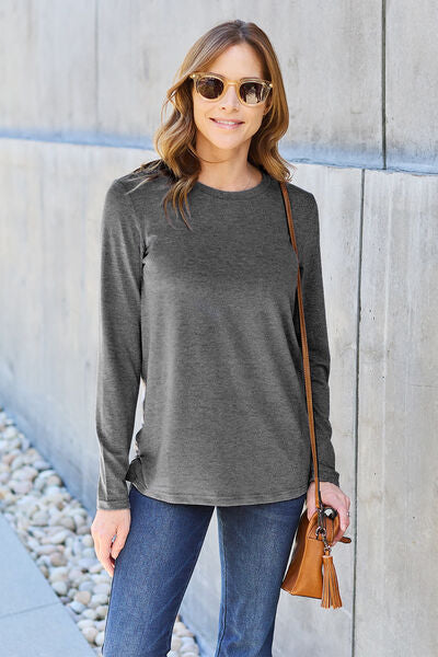 Basic Bae Full Size Round Neck Long Sleeve Top - Drazelle Store