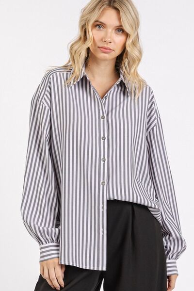 Mittoshop Button Down Striped Long Sleeve Shirt - Drazelle Store