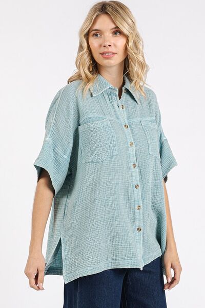 Mittoshop Mineral Wash Gauze Oversized Short Sleeve Shirt - Drazelle Store