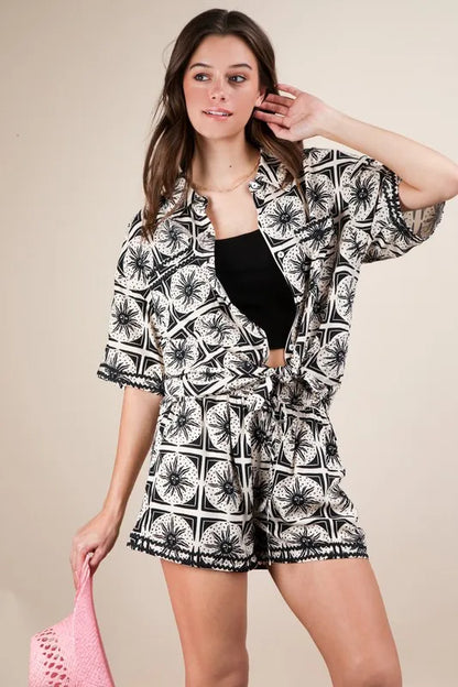 Tropical Printed Shirt Top & Shorts Set - Drazelle Store
