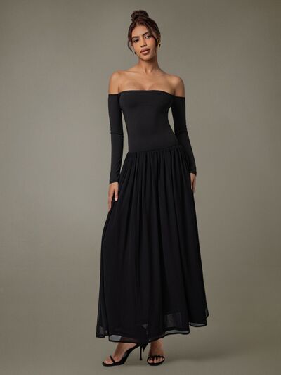 Off Shoulder Long Sleeve Maxi Dress - Drazelle Store