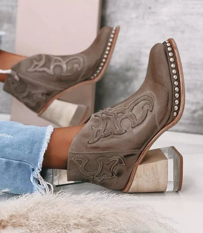 Block Heel Designed Boots - Drazelle Store 